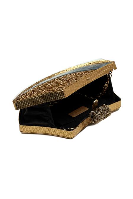 The Tan Clan_Gold Lynn Brass Clutch _Online_at_Aza_Fashions
