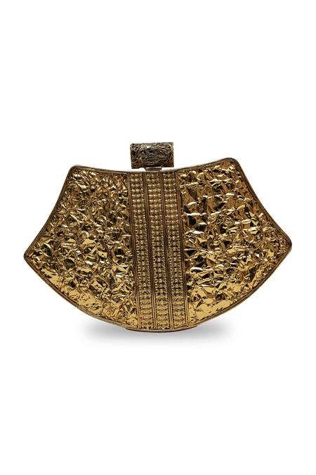 Buy_The Tan Clan_Gold Lynn Brass Clutch _Online_at_Aza_Fashions