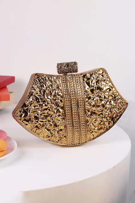 Shop_The Tan Clan_Gold Lynn Brass Clutch _at_Aza_Fashions