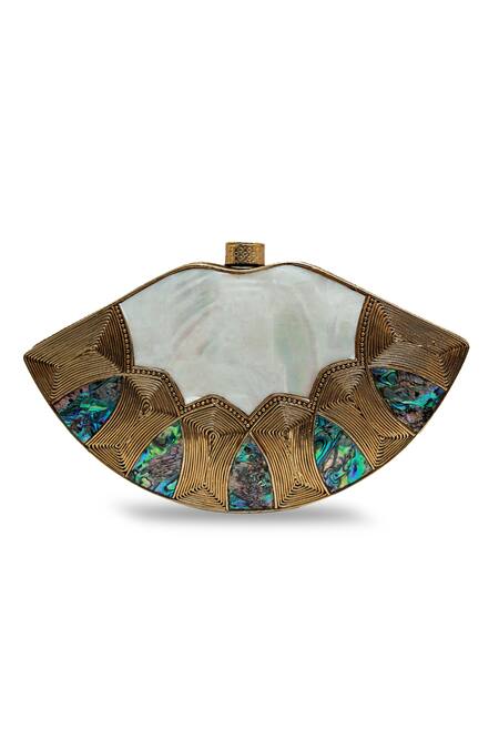 Buy_The Tan Clan_Gold Pearls, Gemstones Zuri Mother Of Brass Clutch _Online_at_Aza_Fashions