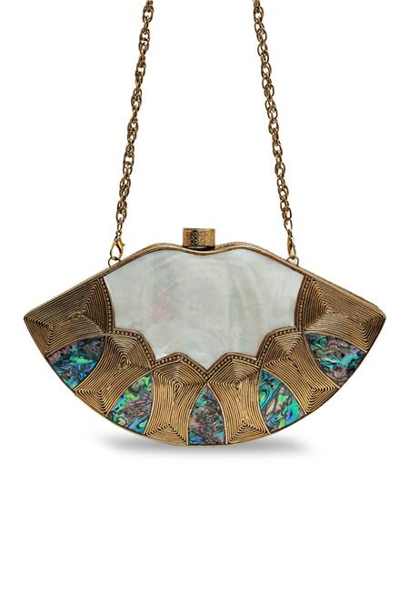 Shop_The Tan Clan_Gold Pearls, Gemstones Zuri Mother Of Brass Clutch _Online_at_Aza_Fashions