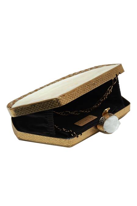 The Tan Clan_Gold Stones Demi Brass Clutch _Online_at_Aza_Fashions