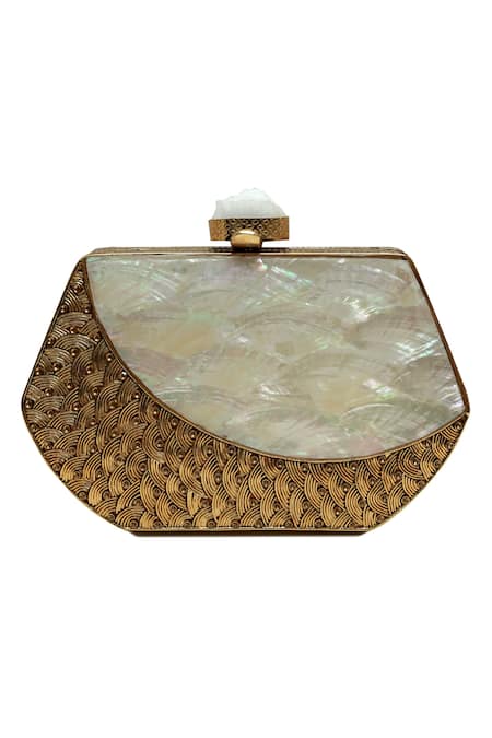 Shop_The Tan Clan_Gold Stones Demi Brass Clutch _Online_at_Aza_Fashions