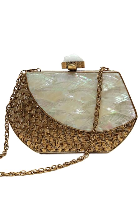 The Tan Clan_Gold Stones Demi Brass Clutch _at_Aza_Fashions