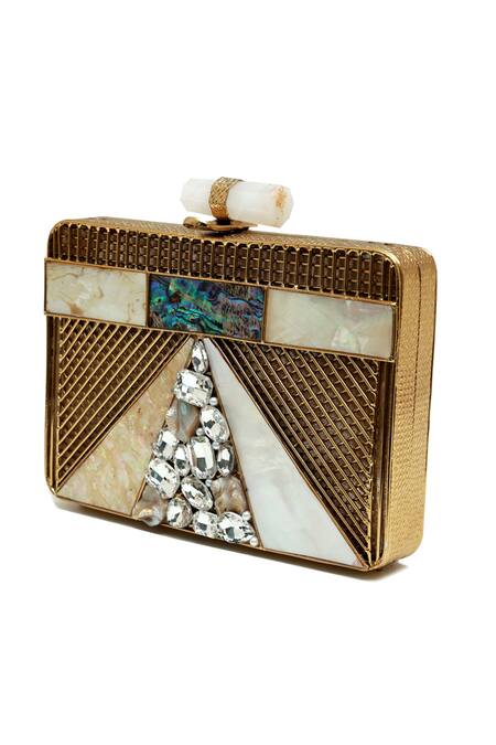 Buy_The Tan Clan_Gold Crystals, Gemstones Dina Brass Clutch _Online_at_Aza_Fashions