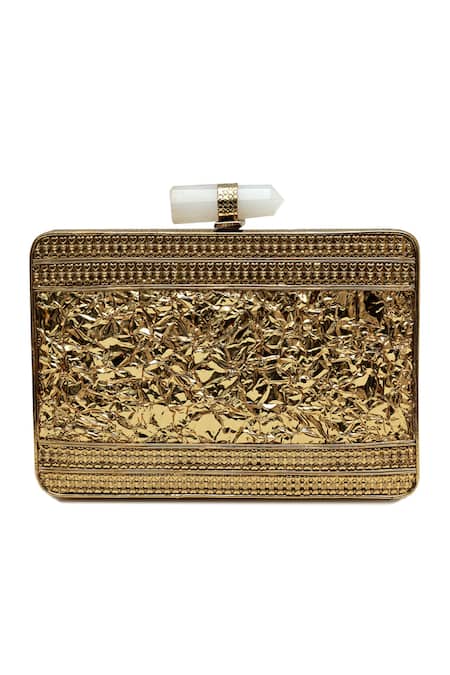 Buy_The Tan Clan_Gold Crystals, Gemstones Dina Brass Clutch 