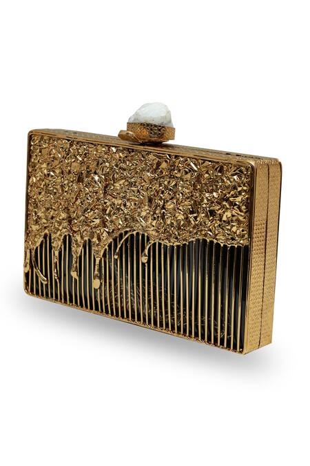 Buy_The Tan Clan_Gold Stones Nayla Brass Clutch _Online_at_Aza_Fashions