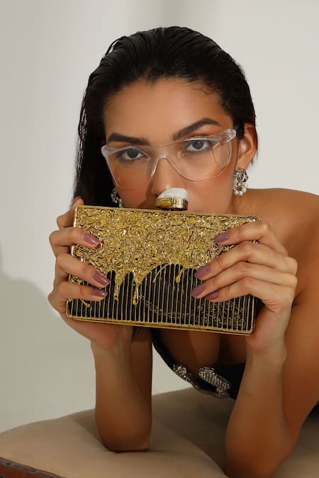 The Tan Clan Gold Stones Nayla Brass Clutch at Aza Fashions The Tan Clan_Gold Stones Nayla Brass Clutch _at_Aza_Fashions