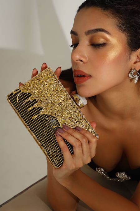 Buy The Tan Clan Gold Stones Nayla Brass Clutch Buy_The Tan Clan_Gold Stones Nayla Brass Clutch