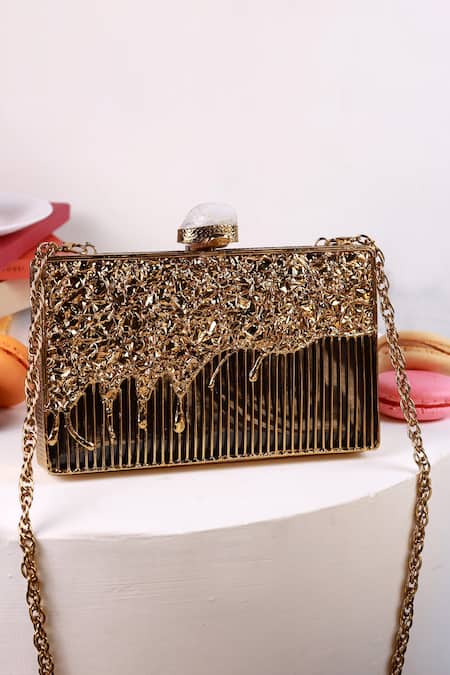 The Tan Clan Gold Stones Nayla Brass Clutch 
