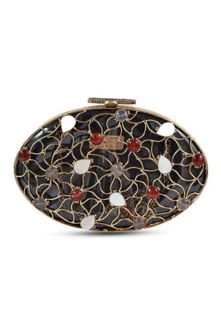 Buy The Tan Clan Gold Gemstones, Rhea Brass Clutch Online at Aza Fashions Buy_The Tan Clan_Gold Gemstones, Rhea Brass Clutch _Online_at_Aza_Fashions