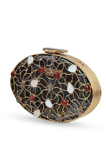 The Tan Clan Gold Gemstones, Rhea Brass Clutch at Aza Fashions The Tan Clan_Gold Gemstones, Rhea Brass Clutch _at_Aza_Fashions