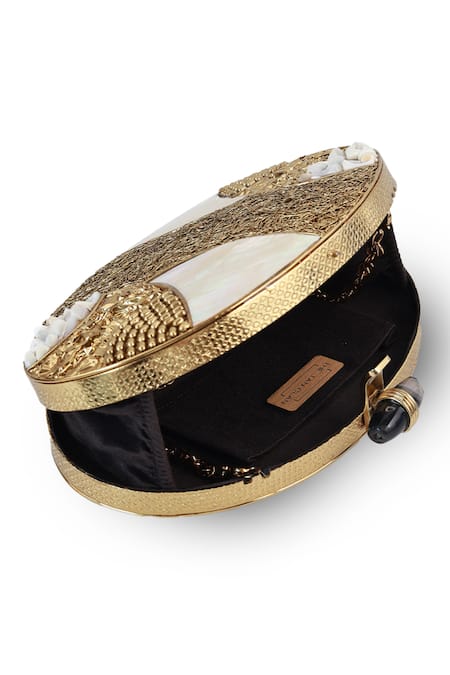 The Tan Clan Gold Beads, Stones Tracy Brass Clutch Online at Aza Fashions The Tan Clan_Gold Beads, Stones Tracy Brass Clutch _Online_at_Aza_Fashions