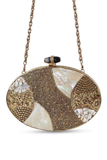 Shop The Tan Clan Gold Beads, Stones Tracy Brass Clutch Online at Aza Fashions Shop_The Tan Clan_Gold Beads, Stones Tracy Brass Clutch _Online_at_Aza_Fashions