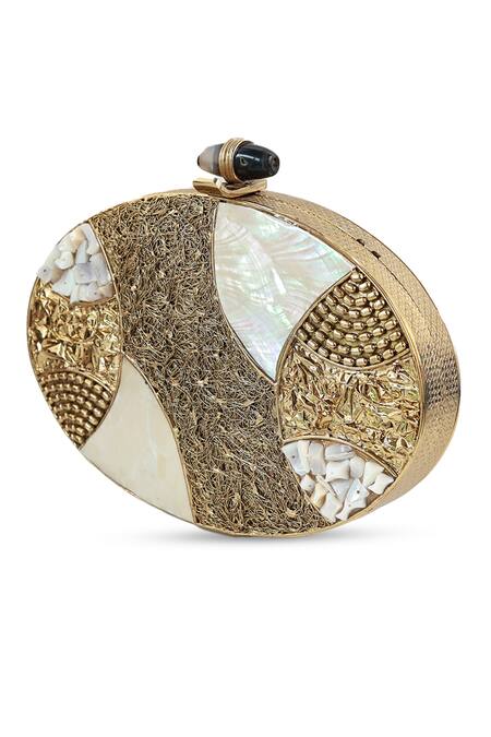 The Tan Clan Gold Beads, Stones Tracy Brass Clutch at Aza Fashions The Tan Clan_Gold Beads, Stones Tracy Brass Clutch _at_Aza_Fashions