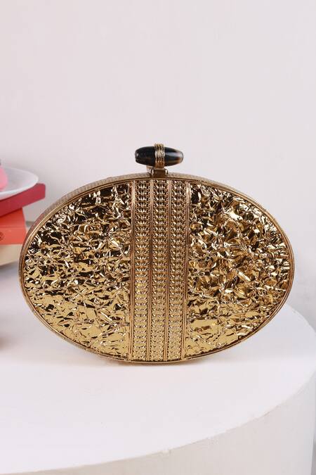 Shop_The Tan Clan_Gold Beads, Stones Tracy Brass Clutch _at_Aza_Fashions