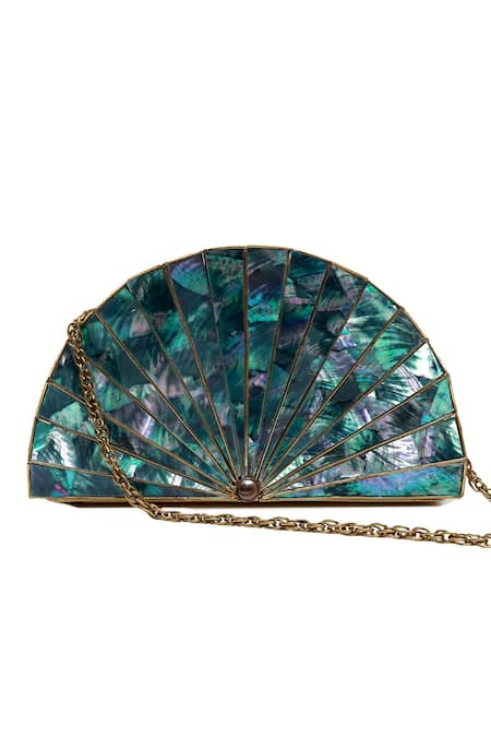 Shop_The Tan Clan_Gold Opal Brass Clutch _Online_at_Aza_Fashions