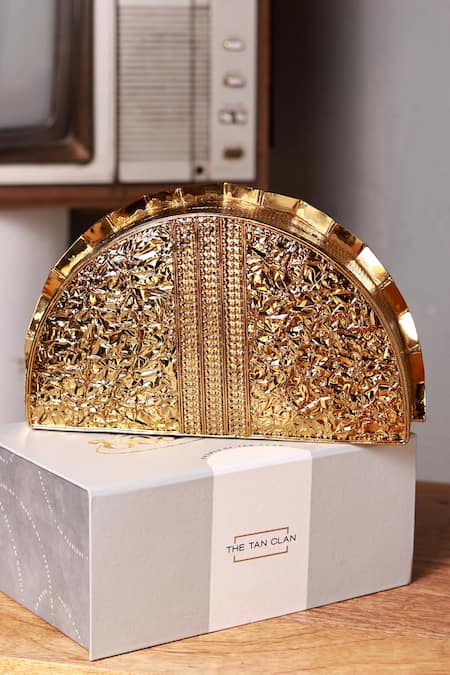 Shop_The Tan Clan_Gold Opal Brass Clutch _at_Aza_Fashions