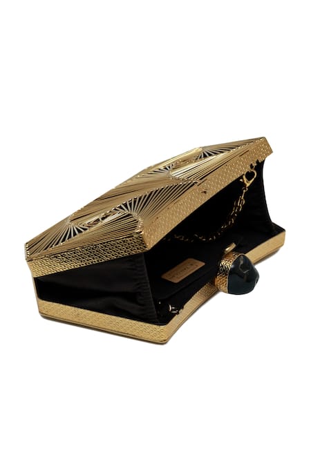 The Tan Clan_Gold Stones Ruth Wired Brass Clutch _Online_at_Aza_Fashions