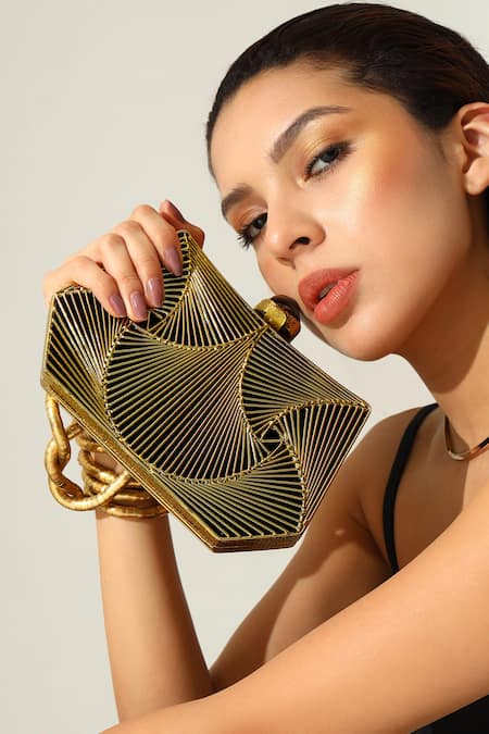 Buy_The Tan Clan_Gold Stones Ruth Wired Brass Clutch _Online_at_Aza_Fashions