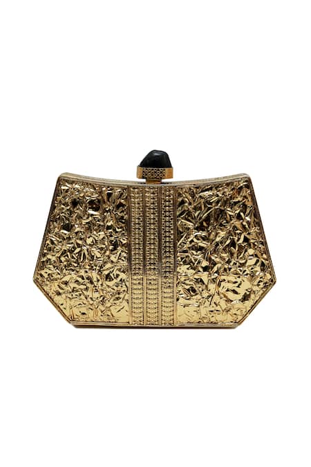 Shop_The Tan Clan_Gold Stones Ruth Wired Brass Clutch _Online_at_Aza_Fashions
