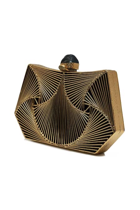 The Tan Clan_Gold Stones Ruth Wired Brass Clutch _at_Aza_Fashions