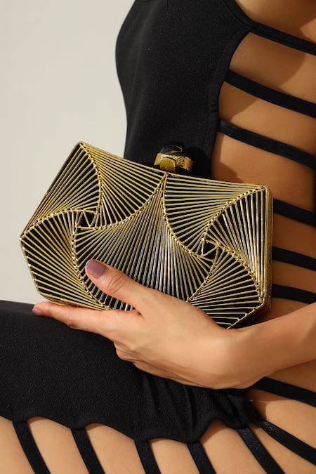 Buy_The Tan Clan_Gold Stones Ruth Wired Brass Clutch 