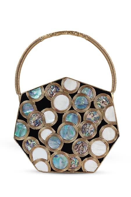 Buy_The Tan Clan_Gold Gemstones, Alira Brass Clutch With Handle _Online_at_Aza_Fashions