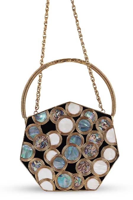 Shop_The Tan Clan_Gold Gemstones, Alira Brass Clutch With Handle _Online_at_Aza_Fashions