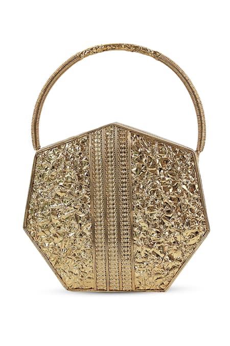 Buy_The Tan Clan_Gold Gemstones, Alira Brass Clutch With Handle 