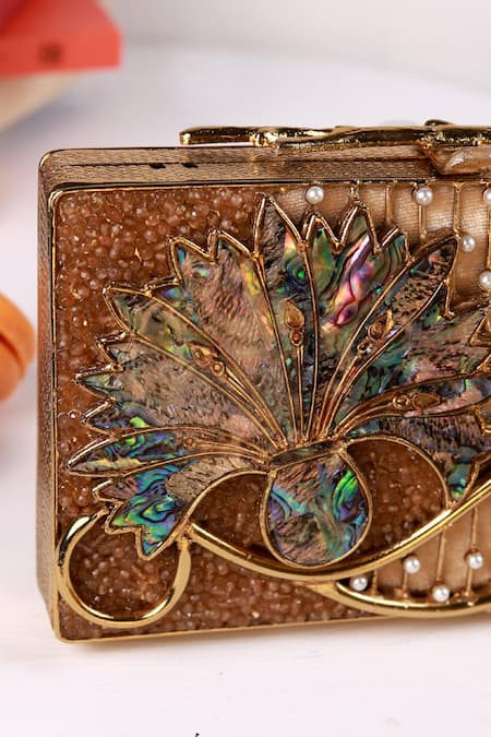Shop_The Tan Clan_Gold Pearls, Gemstones Elena Brass Clutch 