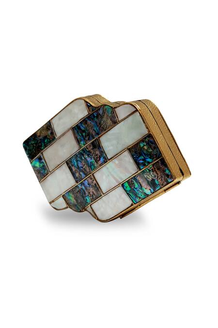Buy_The Tan Clan_Gold Gemstones, Pearls Jean Mother Of Brass Clutch _Online_at_Aza_Fashions