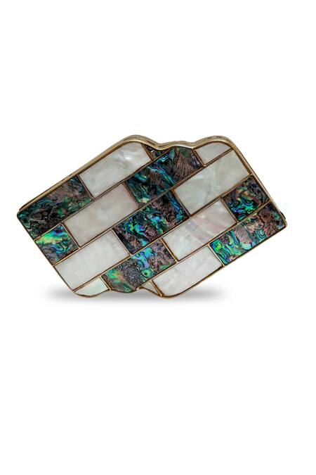 Shop_The Tan Clan_Gold Gemstones, Pearls Jean Mother Of Brass Clutch _Online_at_Aza_Fashions