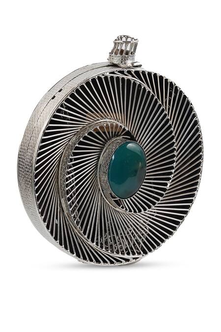 The Tan Clan Silver Gemstones, Crystals Noir Brass Clutch at Aza Fashions The Tan Clan_Silver Gemstones, Crystals Noir Brass Clutch _at_Aza_Fashions