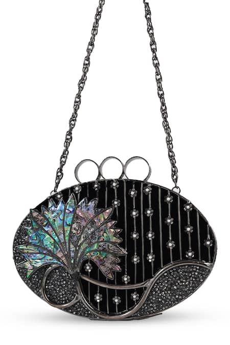 The Tan Clan Silver Pearls, Rhinestones, Stones Nina Brass Clutch at Aza Fashions The Tan Clan_Silver Pearls, Rhinestones, Stones Nina Brass Clutch _at_Aza_Fashions