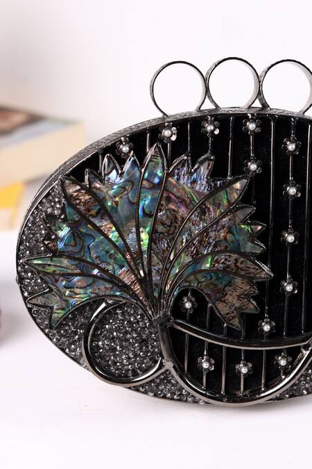 Shop The Tan Clan Silver Pearls, Rhinestones, Stones Nina Brass Clutch Shop_The Tan Clan_Silver Pearls, Rhinestones, Stones Nina Brass Clutch