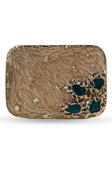 Buy The Tan Clan Gold Gemstones, Metallic Thread Zen Brass Clutch Buy_The Tan Clan_Gold Gemstones, Metallic Thread Zen Brass Clutch