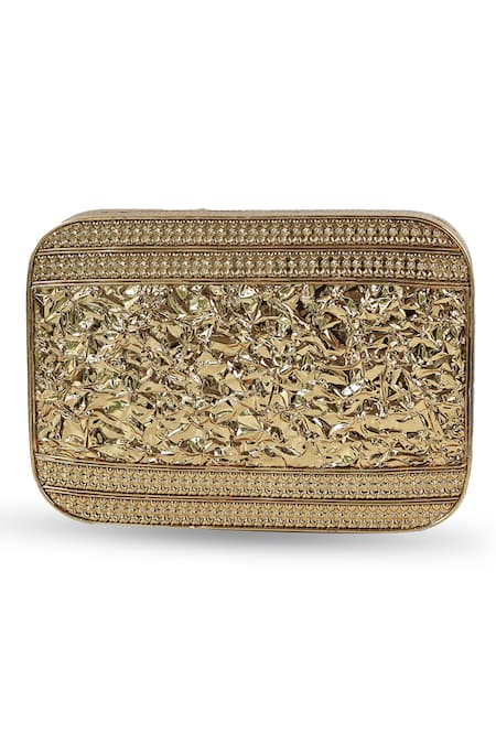 Shop The Tan Clan Gold Gemstones, Metallic Thread Zen Brass Clutch Shop_The Tan Clan_Gold Gemstones, Metallic Thread Zen Brass Clutch