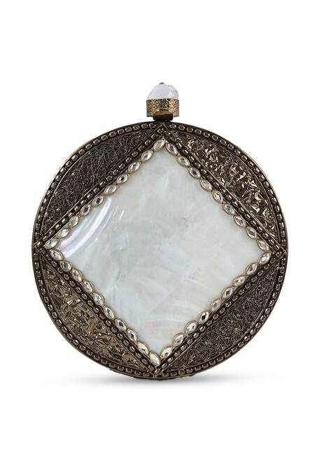 The Tan Clan Gold Crystals, Stones, Chains Seren Brass Clutch Online at Aza Fashions The Tan Clan_Gold Crystals, Stones, Chains Seren Brass Clutch _Online_at_Aza_Fashions