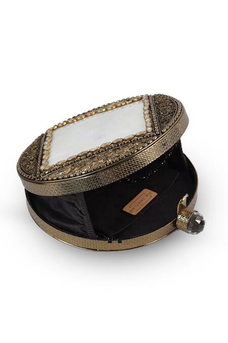 Buy The Tan Clan Gold Crystals, Stones, Chains Seren Brass Clutch Online at Aza Fashions Buy_The Tan Clan_Gold Crystals, Stones, Chains Seren Brass Clutch _Online_at_Aza_Fashions