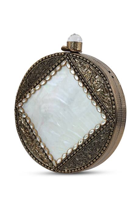 Shop The Tan Clan Gold Crystals, Stones, Chains Seren Brass Clutch Shop_The Tan Clan_Gold Crystals, Stones, Chains Seren Brass Clutch