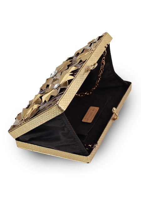 The Tan Clan Gold Crystals, Stones Elsa Brass Clutch Online at Aza Fashions The Tan Clan_Gold Crystals, Stones Elsa Brass Clutch _Online_at_Aza_Fashions