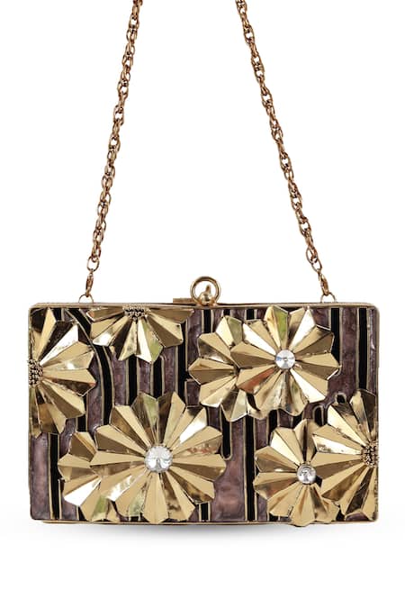 Shop The Tan Clan Gold Crystals, Stones Elsa Brass Clutch Online at Aza Fashions Shop_The Tan Clan_Gold Crystals, Stones Elsa Brass Clutch _Online_at_Aza_Fashions