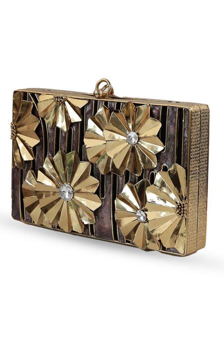 The Tan Clan Gold Crystals, Stones Elsa Brass Clutch at Aza Fashions The Tan Clan_Gold Crystals, Stones Elsa Brass Clutch _at_Aza_Fashions