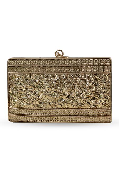 Buy The Tan Clan Gold Crystals, Stones Elsa Brass Clutch Buy_The Tan Clan_Gold Crystals, Stones Elsa Brass Clutch