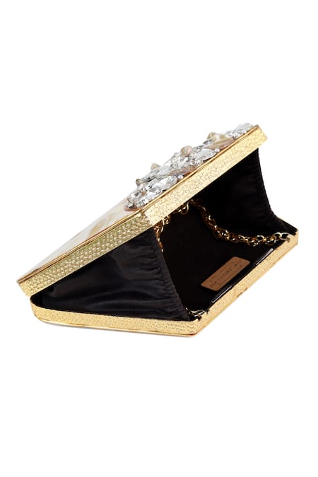 Buy_The Tan Clan_Gold Crystals, Stones Vixi Embellished Brass Clutch _Online_at_Aza_Fashions