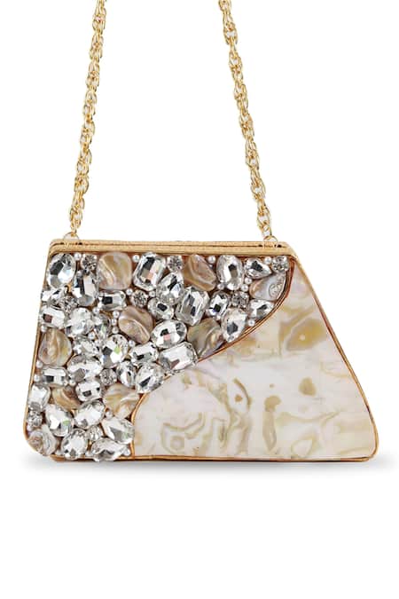 Buy_The Tan Clan_Gold Crystals, Stones Vixi Embellished Brass Clutch 