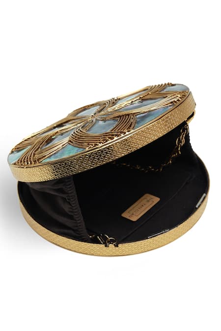 The Tan Clan_Gold Beth Brass Clutch _Online_at_Aza_Fashions