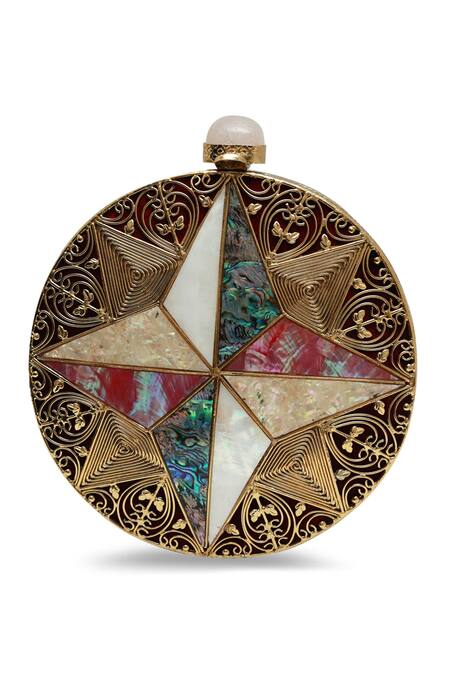 Buy_The Tan Clan_Gold Gemstones Jane Brass Clutch _Online_at_Aza_Fashions