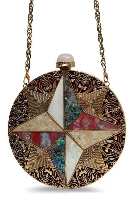 Buy_The Tan Clan_Gold Gemstones Jane Brass Clutch 